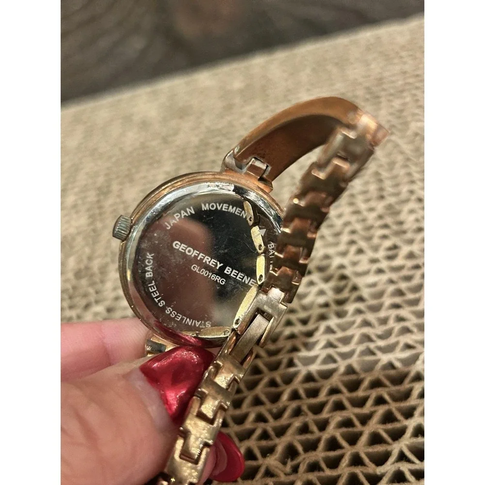 Geoffrey Beene Crystal Rose Gold Silver‎ Tone Women's Watch Working